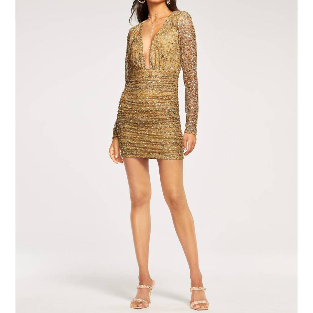NEW RAMY BROOK leith plunging neck dress in magical mesh - Picture 3 of 4